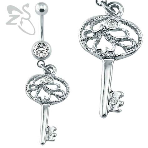 Sexy Women Navel Piercings Key Design Crystal Belly Button Rings
