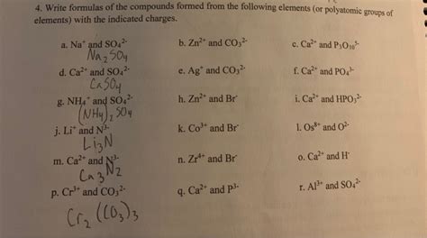 Solved 4 Write Formulas Of The Compounds Formed From The