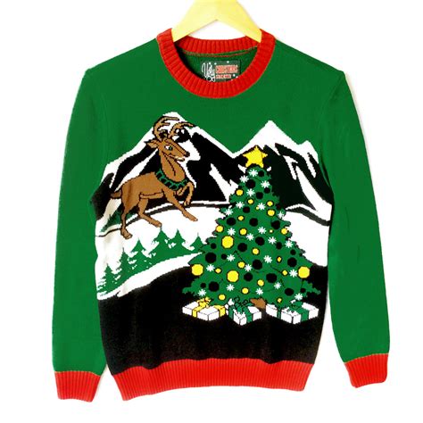 Reindeer And Christmas Tree Tacky Ugly Sweater The Ugly Sweater Shop
