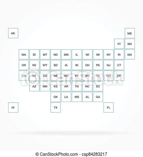 Usa Map Political Stylized Infograph Square States Vector Usa Map