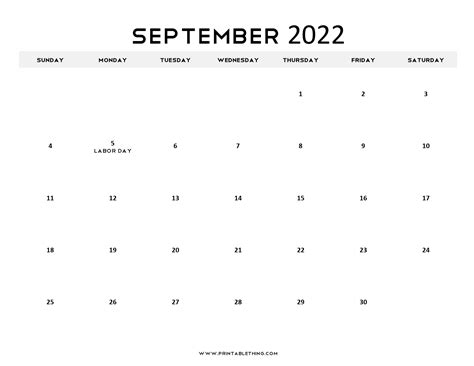 20 September 2022 Calendar Printable Pdf Us Holidays Blank Free
