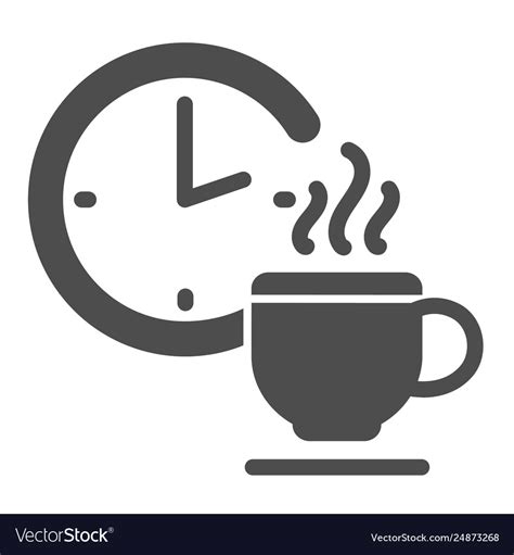 Coffee Break Solid Icon Clock And Cup Royalty Free Vector