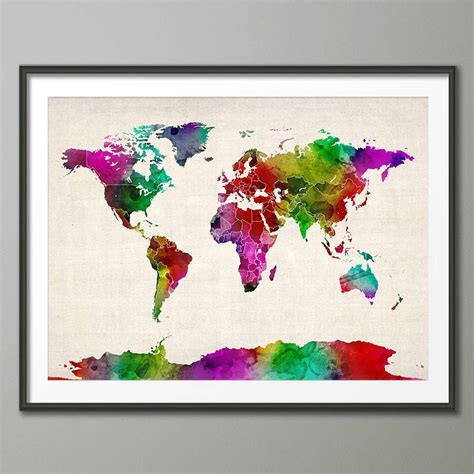 World Map Watercolour Art Print World Map Rug World Map Canvas Map
