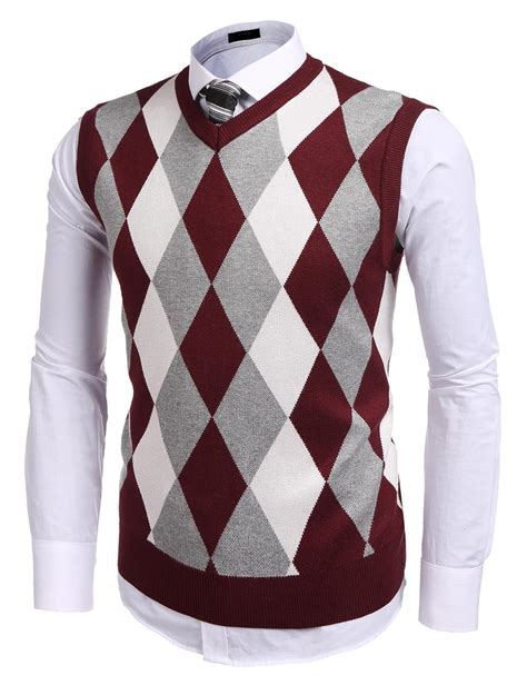 Buy Mens V Neck Pullover Fitted Casual Business Cotton Blend Argyle