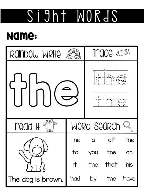 50 Kindergarten Sight Words
