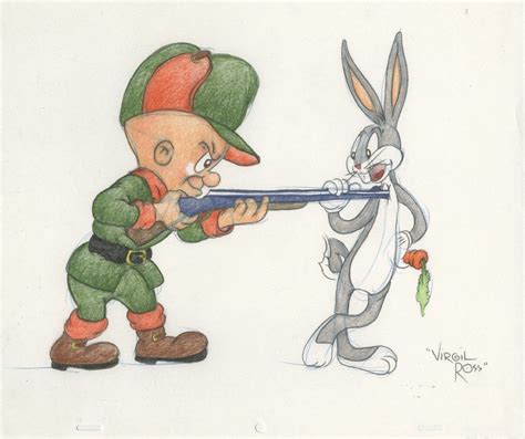 Original “bugs Bunny” And “elmer Fudd” Drawing Signed By Virgil Ross