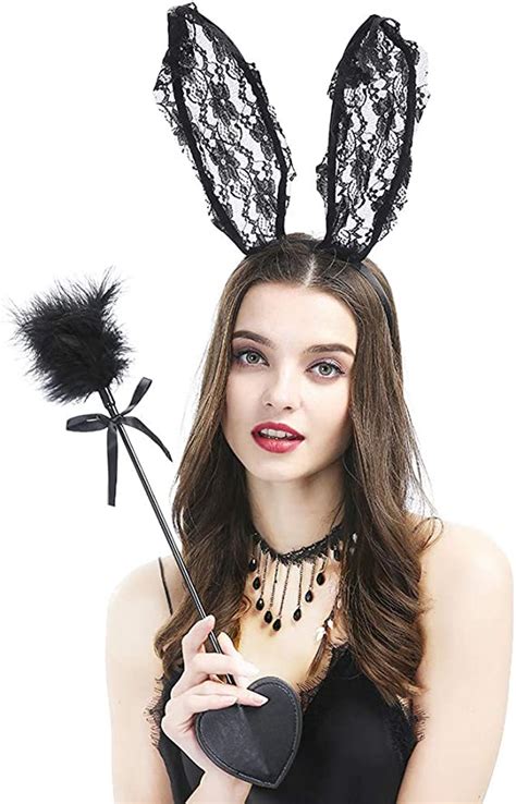Sexy Lace Rabbit Ears Headband For Women Girl Black Hairbands Halloween