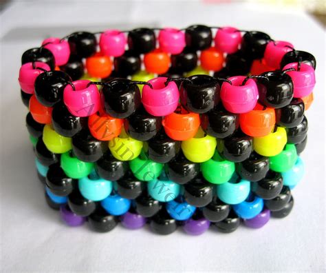 Rainbow Black Kandi Cuff Neon Bracelet Raver Plur