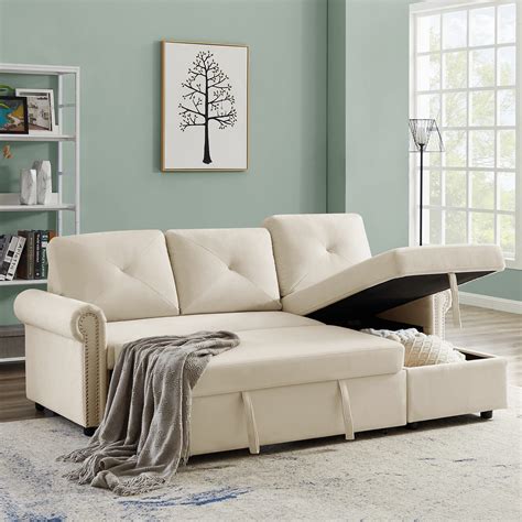 buy merax 83 46 reversible pull out er sectional storage sofa bed 3 seater l shape
