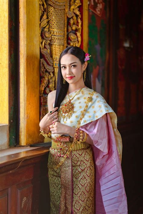 Thai Girl In Traditional Thai Costume Identity Culture Of Thailand