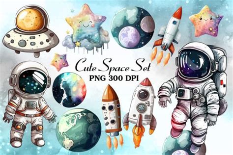 Space Of Astronaut Watercolor Clipart Graphic By Cat Lady Creative