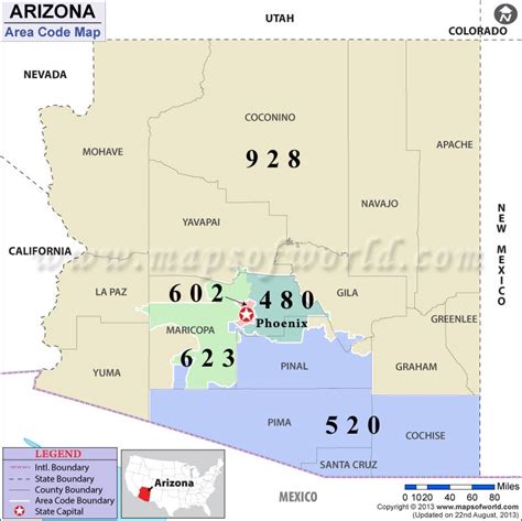 Arizona Area Codes Map Of Arizona Area Codes