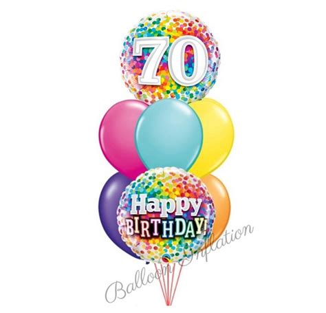 70th Rainbow Dots Birthday Balloon Bouquet