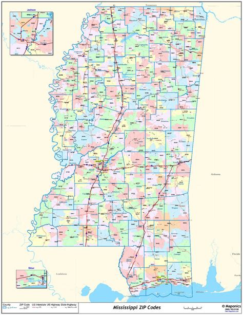 Mississippi State Zipcode Laminated Wall Map Ebay