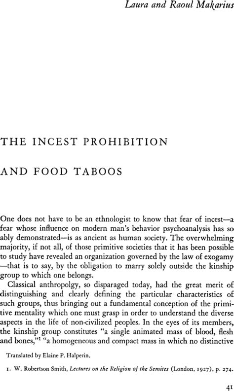 The Incest Prohibition And Food Taboos Raoul Makarius Elaine P Halperin 1960
