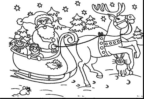 Extraordinary Christmas Santa Sleigh Coloring Pages With Reindeer