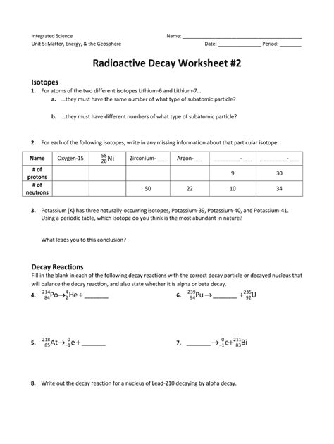 Radioactive Decay Worksheet 2 Answers Fill Online Printable