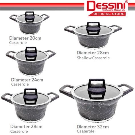 DESSINI ITALY Granite Aluminium Non Stick Casserole Pot Bowl Deep Fry
