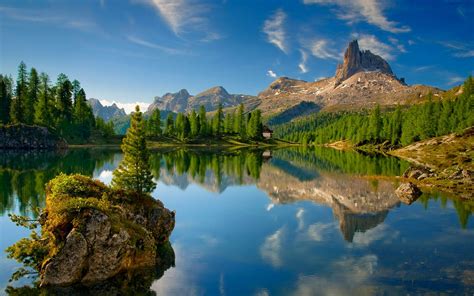 Скачать обои Dolomites Lake Mountains Summer Italy Europe для