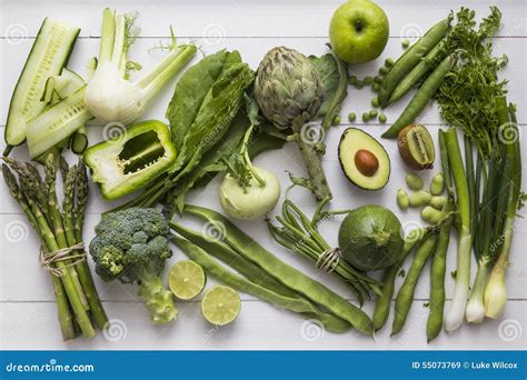 Collection Of Green Fruit And Vegetable Ingredients Stock Image Image