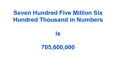 Seven Hundred Five Million Six Hundred Thousand In Numbers