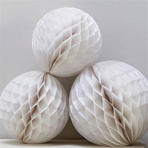 Three White Honeycomb Ball Decorations By Ginger Ray