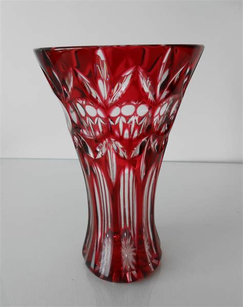 Bohemian Czech Crystal Cut Cranberry Vase Etsy
