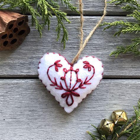 Hand Embroidered White Heart Shaped Ornament • Made Of 100 Acrylic