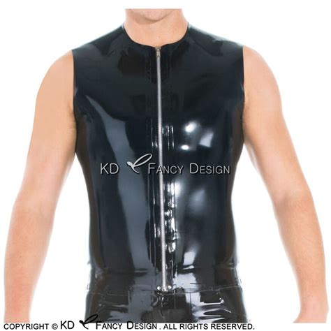 Black Sexy Latex Vest With Zipper At Front Sleeveless Rubber Shirt Top