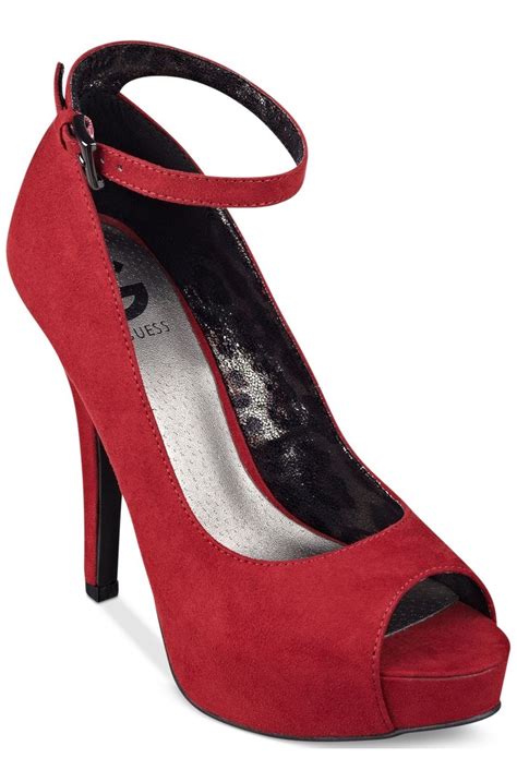 Shop G By Guess Valora Ankle Strap Platform Pumps Dark Red For Shoes