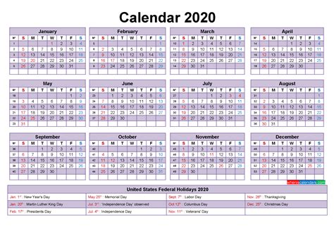 Editable Printable Calendar 2020 Word Template Noep20y17