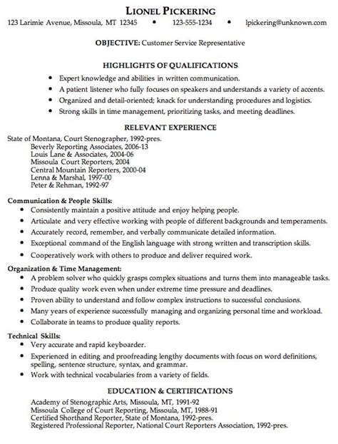 combination resume sample customer service representative