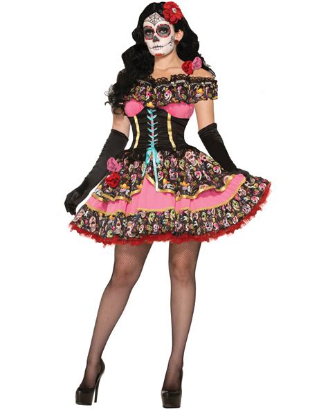 K89 Sexy Mexican Day Of The Dead Skull Spanish Dress Senorita Halloween Costume Ebay