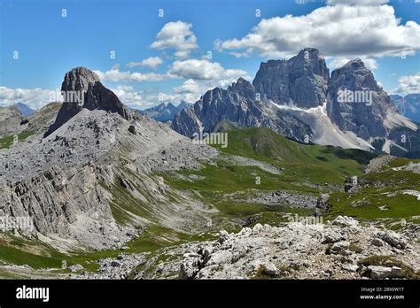 Scenic View Of Croda Da Lago And Mount Pelmo Dolomites Italy Stock