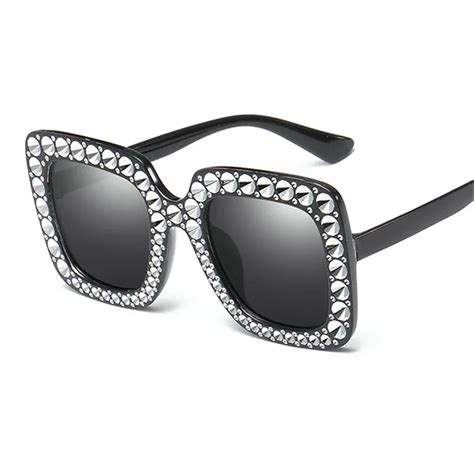 buy fashion oversized diamond sunglasses women square rhinestone crystal sun