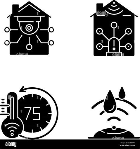 Securing Your Smart Home Black Glyph Icons Set On White Space Stock