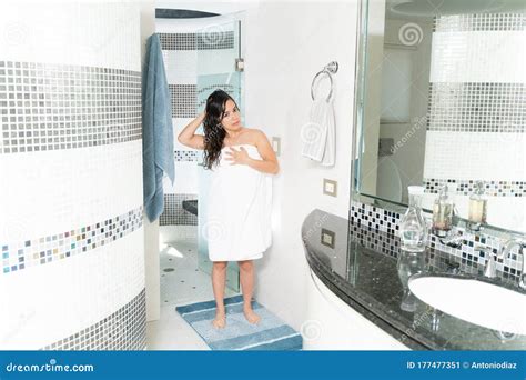 Cute Woman Getting Out Of The Shower Stock Image Image Of Natural