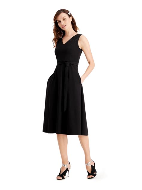 Calvin Klein Womens Black Sleeveless Midi Fit Flare Cocktail Dress Size 16 Ebay