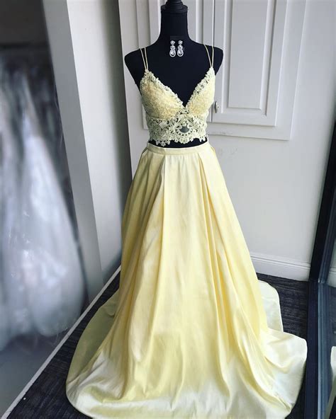 Two Piece Yellow Prom Dress With Lace Top · Ladyboutiques · Online Store Powered By Storenvy