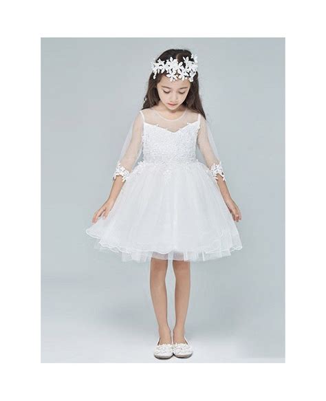 Tulle Lace White Short Sheer Top Flower Girls Dress Efa15