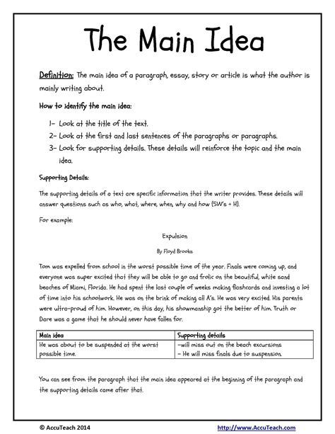Main Idea Supporting Details Worksheets