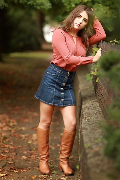 Pin By Wilsonpedro On Women In Boots Picture Outfits Denim Skirt