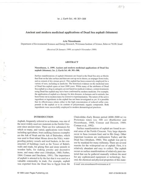 Pdf Ancient And Modern Medicinal Applications Of Dead Sea Asphalt