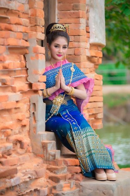 premium photo portrait of asian woman wear ancient thai dress stylethailand people thai