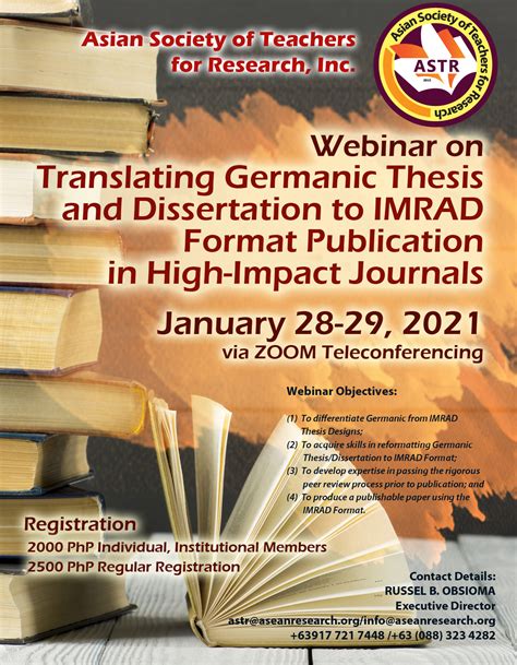 Next on the list might be one of the main. Asean Research Organization - Webinar on Translating Germanic Thesis and Dissertation to IMRAD ...