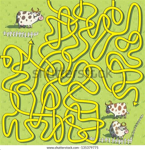 Cows Maze Game Children Hand Drawn Stock Illustration 135379775