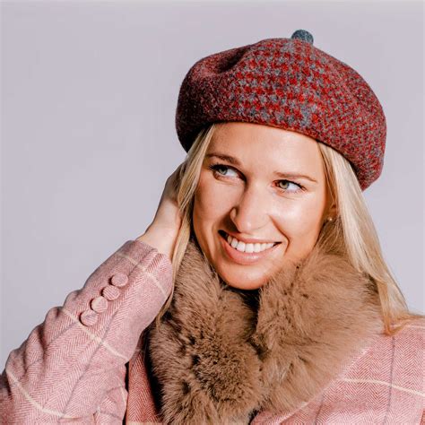 Red Houndstooth Wool Beret Ladies Country Clothing Cordings Us