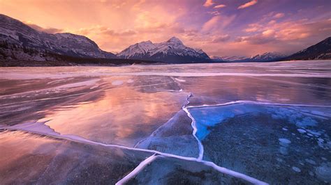 Nature Winter Snow Ice Mountain Clouds Sunset Lake Reflection