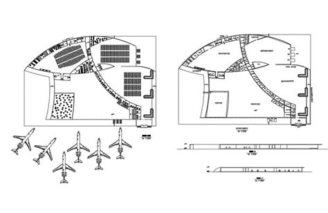 Airport Elevation And Ground And First Floor Plan Details Dwg File