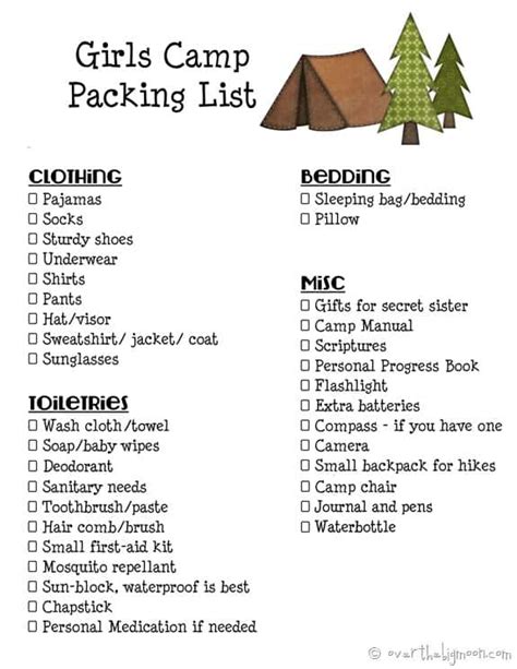 Girls Camp Printable Packing List And Leaders Must Haves For Camp Lds